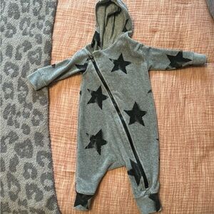 Gray Footies One Piece with Hood and Star Pattern